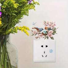 创意鸟巢、鸟妈妈和宝宝开关贴、可爱熊猫拿着雨伞开关墙贴，适用于酒店、家庭、办公室、客厅、卧室，可移除 PVC 墙贴 - 彩色 - 查看 5