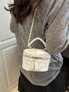 Bolso de cadena mini ligero, bolso acolchado, bolso cubo, adecuado para niñas, estudiantes universitarias y trabajadoras de oficina - Blanco - Ver 3