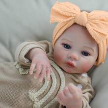 Lifelike 45 Cm Meadow Reborn Baby Doll, 18 Inch Full Body Soft Silicone Vinyl Girl Doll, 3D Painted Skin With Visible Veins Vinyl Limbs, Realistic Detailed Hand Painted Hair Handmade Art Doll - Collectible Art Doll Christmas Gift/Birthday Gift/Thanksgiving Gift (Some Accessories Are Random)