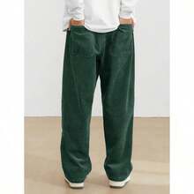 Men's Solid Color Casual Everyday Trousers Men's Streetwear Pants, Boy Friend Gifts, Back To School - 墨綠色 - 查看 2