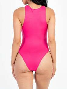 Women Bodysuit Outfit Sleeveless Shapewear Crew Neck Basic Solid Color Casual Skinny Bodysuit For Summer & Spring, Women's Clothing - 紫紅色 - 查看 3