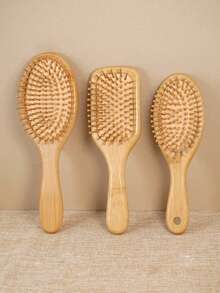 Bamboo Hair Brush, Natural Wooden Anti-Static Smooth Hair Scalp Massage Comb, Styling Tool For Men And Women - Apricot - View 2