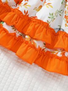 Girl's Single Piece Thanksgiving Party Dress Halloween New Pumpkin Maple Leaf Full Print Round Neck Multi-Layer Pleated Lace Contrasting Horn Long Sleeved Holiday Casual Single Piece Umbrella Shaped Dress - Nhiều màu - Xem 6