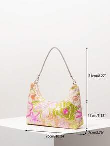 优雅彩色亮片女士单肩包，花卉图案，适合新娘派对、舞会、高档女士手提包、婚礼用品（图案随机）