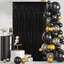 95x48-Inch Dazzling Sequin Star Curtain With 3D Stereo Light And Shadow Effects Decoration - Romantic Backdrop Wall For Wedding Venues, Shining Decoration For Birthday Parties, High-Grade Texture With Gold Sequin Material, High-End Space Decoration For Living Rooms And Bedrooms, Magic Tool For Creating A Festive Celebration Atmosphere, Backdrop Curtain With High Photo-Taking And Check-In Success Rate(Wedding Banqueta Party Autuumn Elegant Bridal Shower Table Decoration Dining Table Wedding Party EventHalloween Christmas:DecorationThanksgiving Dayfestival Home Decor) - 黑色 - 查看 6