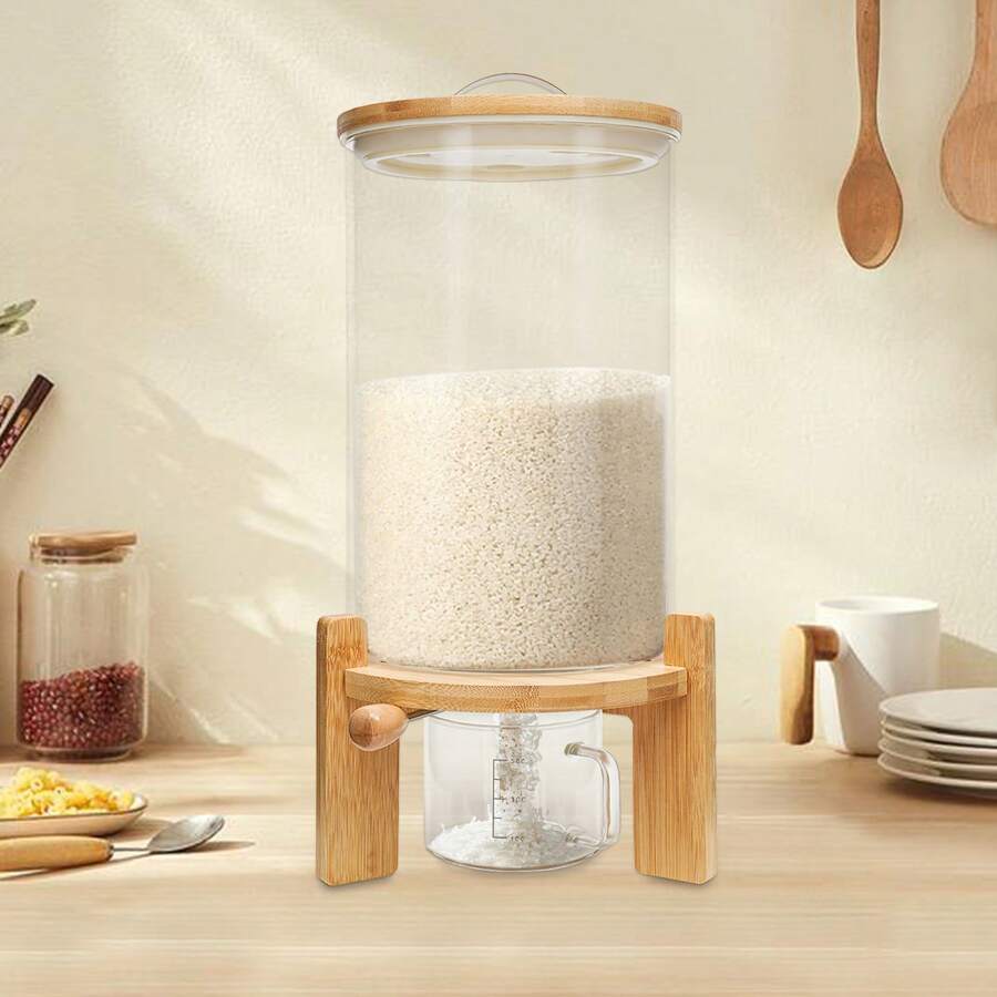 Rice Dispenser, Oat Storage Container, Glass Grain Container, Cat Food Container, Airtight Storage Jars With Bamboo Lids, Spice Jar Set, Kitchen Storage Jars For Spices, Coffee, Sugar, Grains, 7.5 L - 紫紅色 - 查看 1
