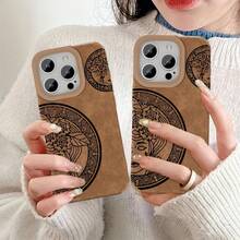Funda para phone compatible con 16 Pro, 15/14 Plus. Diseño retro de piel sintética de oveja. Diseño artístico moderno en color marrón. Protección premium con acolchado suave, unisex. - Colores mixtos 1 - Ver 7