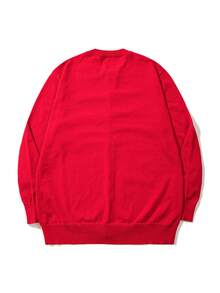 Unisex Casual Solid Color Round Neck Button Up Long Sleeve Cardigan Sweater, Suitable For Autumn/Winter, Christmas - Đỏ - Xem 3