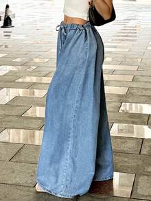 Jeans Pants For Women High Waisted Drawstring, Loose And Breathable Ultra-Thin Denim Commuting Casual Pants - Rửa nhẹ - Xem 3