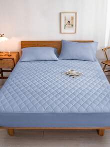 1 pieza Protector de colchón acolchado de unicolor, sábana ajustable, cubierta de colchón, transpirable, lavable a máquina, adecuado para el hogar, dormitorio, para todas las estaciones, edredón antipolvo, hecho de tela suave y transpirable, decoración de otoño, decoración de habitación, vuelta al colegio, útiles escolares