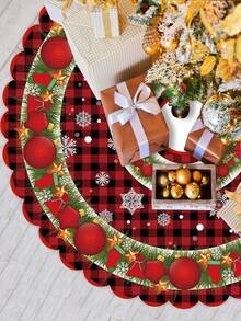 1 Piece Festive Christmas Tree Skirt, 36/48 Inch Polyester Holiday Ornaments, New Wavy Edge Design For Party & Home Decoration, Christmas Decorations. Room Decor