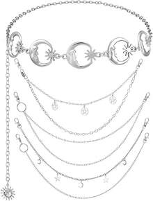 5 Pieces Chain Belt Pendant Belly Belt Body Chains Silver Metal Link Body Jeans Pants Pocket Waist Multilayer Hip Hop Metal Wallet For Men Women2025 - Mặt Trăng Sao - Xem 1