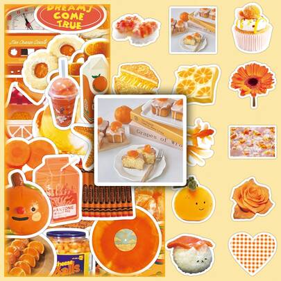 50 piezas Pegatinas decorativas minimalistas de estilo Ins, de dibujos animados lindos de color naranja para caja de pañuelos, espejo de escritorio, manualidades DIY