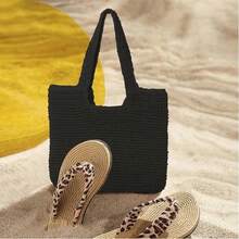 Hatisan Straw Beach Bag For Women Summer Woven Beach Tote Bag Shoulder Handbags Boho Bag - 黑色 - 查看 2