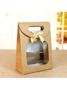 20 piezas de bolsas de regalo de papel kraft de alta calidad con textura, ventana transparente y asas resistentes - Lazo de cinta dorada elegante, ideal para bodas, fiestas, Día de San Valentín y ocasiones especiales - Multicolor - Ver 2