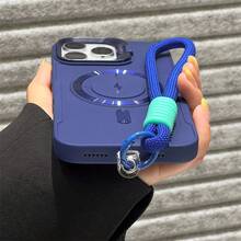 1pc Luxury Lightning Magnetic Phone Case With Short Nylon Lanyard Camera Bracket For IPhone16 15 14 13 12 11 Pro Max Plus Soft Silicone Back Cover Waterproof Shockproof Anti-Fall Scratch Resistant - Royal Blue - View 5