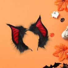 ¡Destaque este Halloween con nuestro accesorio para el cabello con diadema con orejas de murciélago espeluznante en rojo, negro o gris claro - Negro - Ver 3