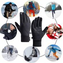 1 Pair Winter Men's Cycling Gloves With Warm Fleece,Touchscreen Outdoor Gloves, Waterproof & Windproof,Anti Slip,For Camping,Hiking