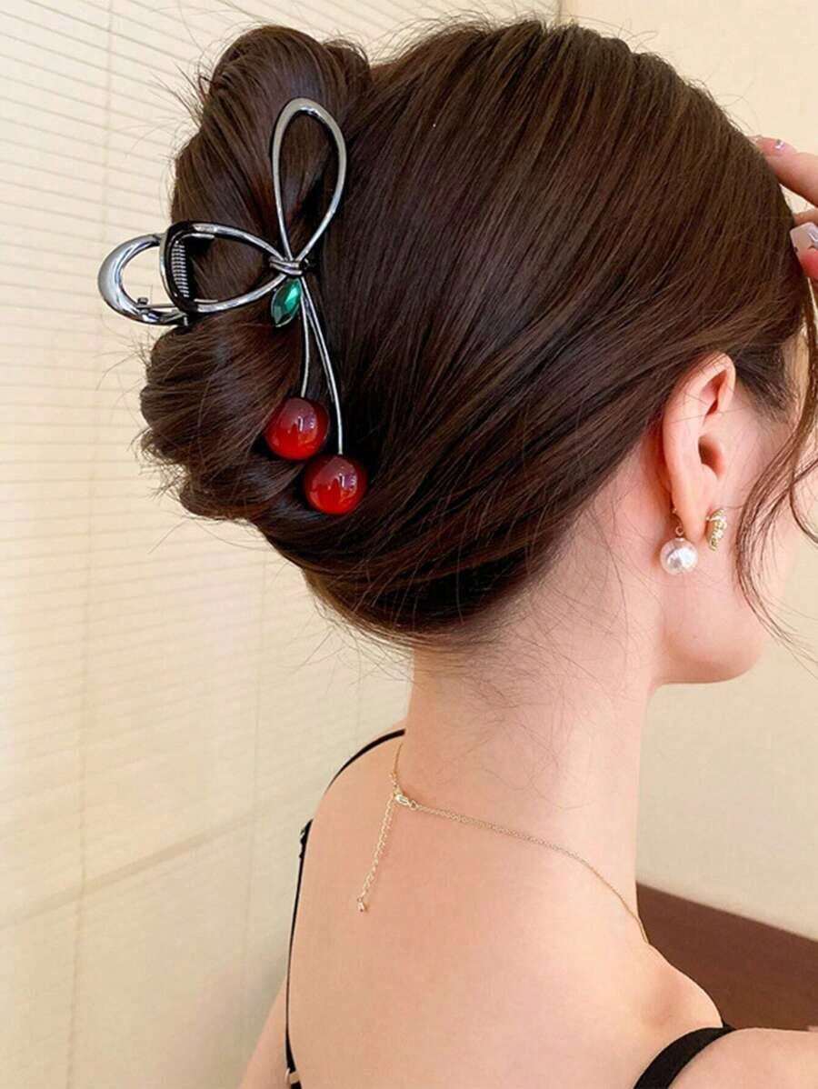 1pc Small Cherry Clip For Women's Large Hairpin, Hair Clip For Back Of Head, High-End Hair Claw, Hair Accessory Cute Valentine's Day Valentines Hair Clips Hair Jaw Clip Hair Clamps Hair Clutch Hair Catcher Clip, School Stuff, College - Gold - 查看 1