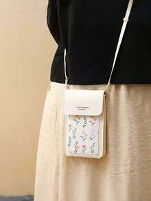 1 pieza Bolsa de teléfono con pantalla táctil para mujeres, bolsa bandolera para niñas, linda y bolsa de hombro|Bolsa bandolera pequeña mini con estampado floral, cuero sintético, cierre magnético, característica de orificio de carga - Multicolor - Ver 7