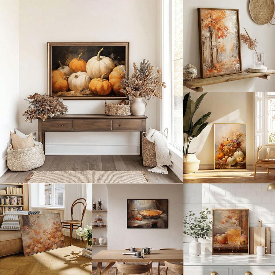 1 幅秋季墙壁艺术画秋季风景帆布印刷画，适合卧室、客厅或办公室的秋季装饰，适合秋季或秋季假期海报，适合送给她的礼物，无框或带框