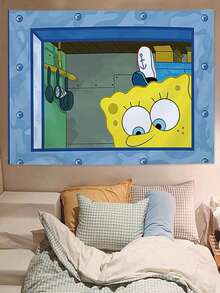 1 Stück SpongeBob dekorativer Wandteppich, Cartoon Party Deko Hängetuch, SpongeBob Dekoration, Feiertags Dekoration, Hintergrund Dekoration, Wohnzimmer Schlafzimmer, verschiedene Größen erhältlich mit Werkzeugen