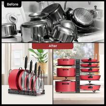 Heavy Duty Pots And Pans Organizer Under Cabinet: 8Tier Adjustable Pot And Pan Organizer Space Saving Pan Organizers Inside Cabinet 21" Kitchen Storage Pot Rack Organizer For Cast Iron Pangift - 16.5吋高 - 查看 6