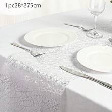 1pc Silver Metallic Mesh Table Runner 11"X108", Rectangular Tablecloth Decor Suitable For Wedding, Birthday, Bridal Shower, Reception, Party, Home, DIY Daily Decoration