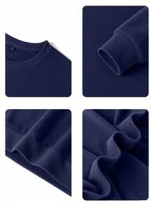 1pc Girls Casual Printed Crew Neck Sweatshirt, Long Sleeve Top For Students, Autumn/Winter - Navy Blue - View 5