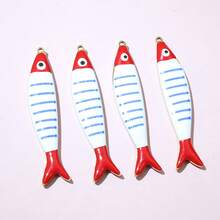 2pcs 40x8mm Enamel Stripe Fish Charms Pendant Stainless Steel DIY Jewelry Making Accessories Findings For Necklace Earrings - Fish - View 6