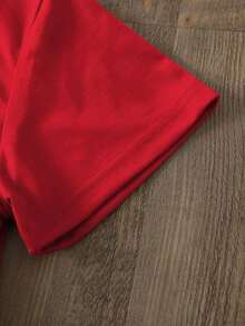 Women's Letter Print Short Sleeve T-Shirt Graphic Tees Women Tops - Đỏ - Xem 4