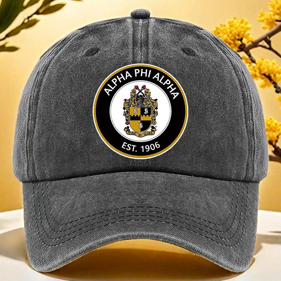 Alpha Phi Alpha Fraternity Washed Baseball Cap, Polyester, Adjustable Size, Lightweight, Printed Occasion Theme, Machine Washable, Multi-Color Options - 黑色 - 查看 1