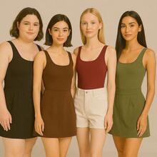 Kit 4 Bory Bodi Leotard Tank Top Thick Strap Casual Second Skin Fashion Women's Female P M G GG - 綠色/酒紅色/棕色/黑色 - 查看 2