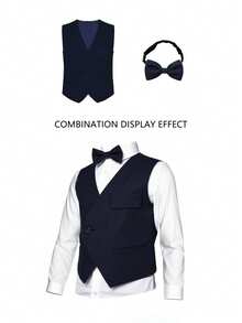 5pcs/Set Boys' Classic Minimalist Formal Suit Set - Jacket + Vest + Pants + Tie + Suspenders, Suitable For Birthday Party, Celebration, Awards Ceremony