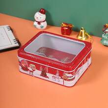 1pc Merry Christmas Transparent Rectangular Santa Claus Candy Box, Iron Biscuit Chocolate Gift Packaging Tin Box, Christmas Decor, Airtight Cookie Tin