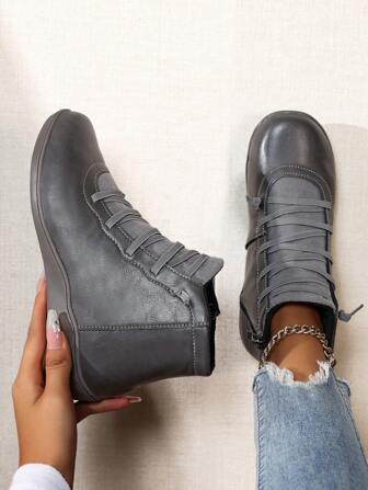 Women's Short Boots, Size 36-42, Warm, Anti-Slip, Durable, Round Toe, Plus Size, Lightweight, Low-Top, Flat Heel, Fashionable Casual Boots