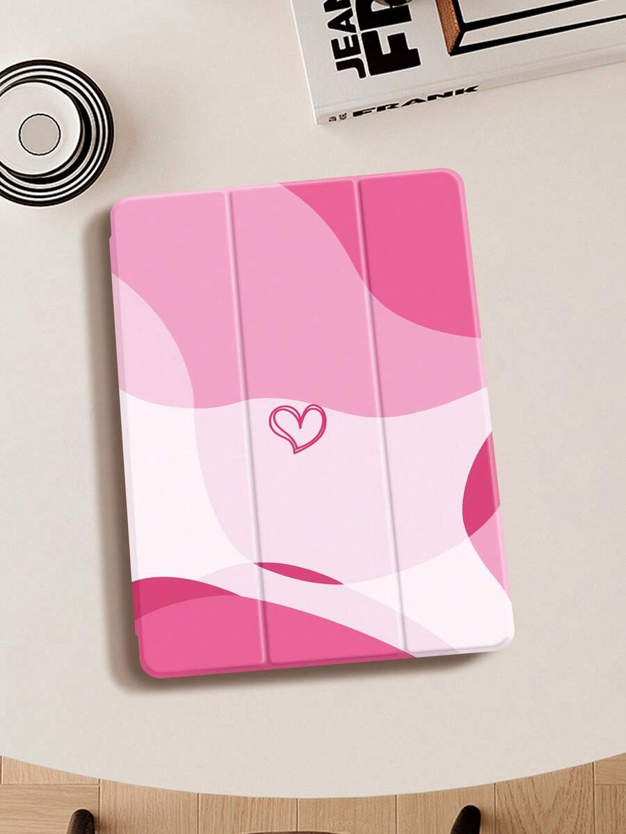 Heart-Shaped Color Block IPad Protective Case, Compatible With IPad (A16) 11th Generation (11-Inch, 2025 Model) And IPad 10th Generation (10.9-Inch, 2022 Model), With Pencil Slot, Tri-Fold Stand, Auto Wake/Sleep Function, Ideal Gift For Back To School, Valentine's Day, And Holidays - Multicolor - View 1