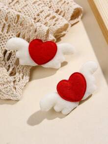2入組白色毛絨翅膀髮夾,紅心裝飾,可愛的兒童女孩髮飾,不傷髮,適合新年除夕或派對裝飾 - 白色 - 查看 8