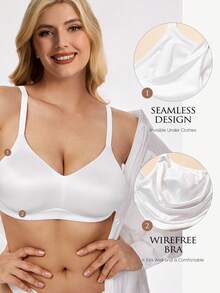 Wingslove Seamless Comfort Plus Size Wirefree Bra - Unlined Full Cup U-Back, Convertible Cross Straps & Smoothing V-Neck T-Shirt Bra