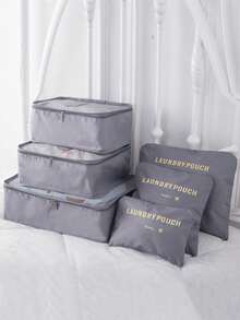 6pcs Travel Luggage Packing Cubes, Suitcase Clothes Storage Bag, Foldable Organizer Bag Shoes Bag Underwear Pouch - Grey - View 5