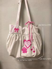 韩版波点心形蝴蝶结休闲校园托特包，百搭时尚适合大学生，大容量通勤单肩包 - 粉色 - 查看 5