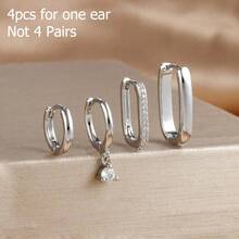 Bộ 4 khuyên tai tròn vuông màu vàng mới cho một bên tai dành cho nữ, khuyên tai xỏ khuyên kiểu Punk Rock tối giản, mạ vàng 18K - Bộ bông tai 4 chiếc - Xem 13