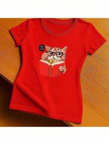 Camiseta Feminina Baby Look:  MEOW GATO LEITOR NERD- Estilo Tumblr / LANÇAMENTO 2025