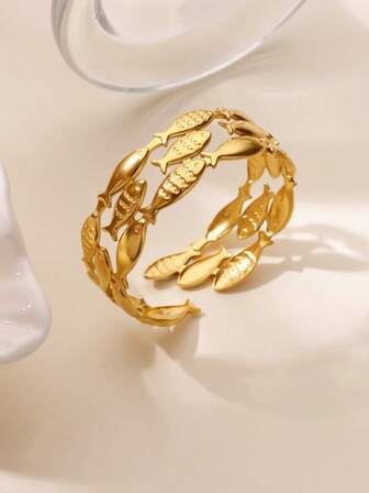 1 PC Stainless Steel Punk Fish Bracelet Bangles For Women Fashion Gold Color Cuff Bangle Bracelet 2025 New Fashion Aesthetic Summer Beach Jewelry Gift
