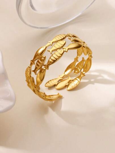 1 PC Stainless Steel Punk Fish Bracelet Bangles For Women Fashion Gold Color Cuff Bangle Bracelet 2025 New Fashion Aesthetic Summer Beach Jewelry Gift