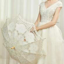 BABEYOND Lace Umbrella Parasol Vintage Wedding Bridal Umbrella For Decoration Photo Lady Costume 1920s Party (Apricot) - Màu be - Xem 4