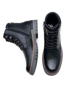 SHOESMALL Men's Waterproof Leather Work Boots With Rubber Sole Fashion  Ankle Black  PU Shoes Casual Boot Hiking Zipper Chukka Boots For Men - AMY8118A-blackpu - 查看 8