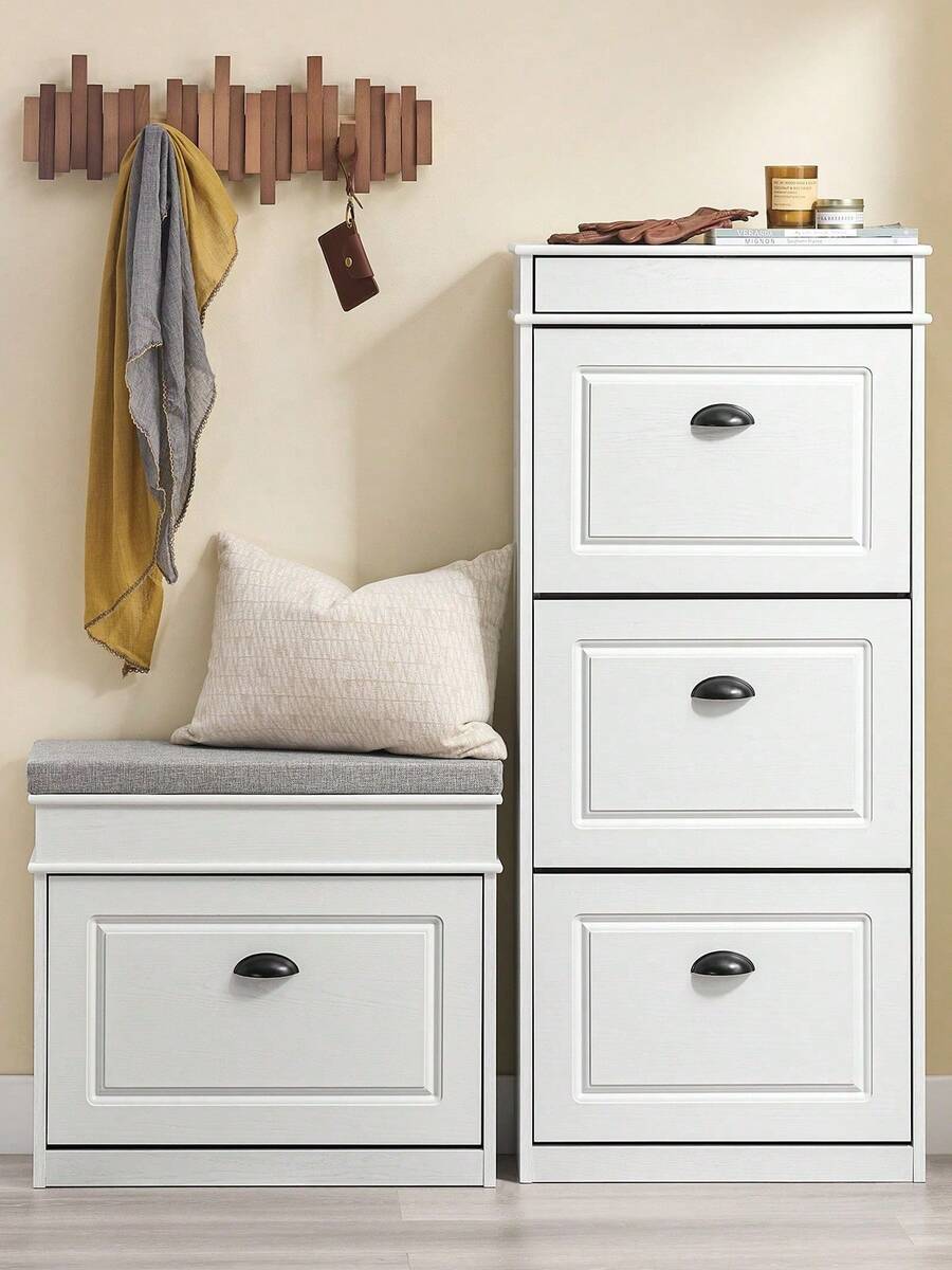 SoBuy 3 Flip-Drawers Shoe Cabinet Shoe Rack Shoe Storage Cupboard Organizer Blue W53 X D24 X H118cm FSR94-B - 黑與白 - 查看 1