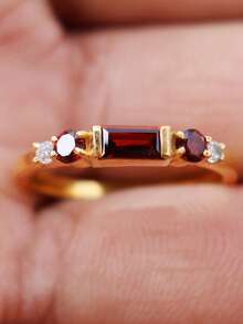 1pc Elegant Bohemian Vintage Inlaid Red/Yellow/Green/Black Cubic Zirconia Women's Ring, Engagement Jewelry Suitable For Men And Women, Gift For Family/Friends/Lover - Red - View 4