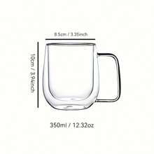 1-2-4 件套，350ml/250ml 简约透明双层玻璃杯，隔热时尚，带手柄，适合咖啡、果汁，多用途使用，适合返校